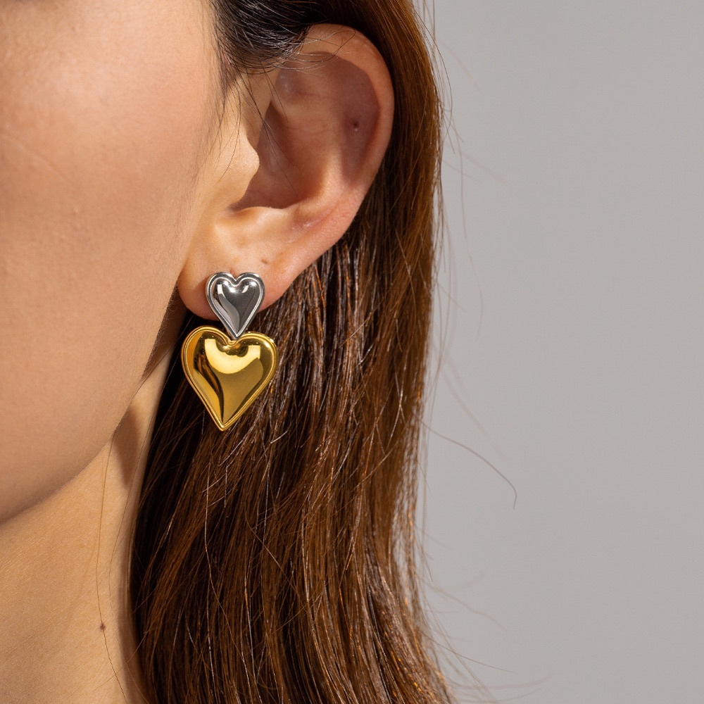 Waterproof Double Heart Drop Earrings*Tarnish Free